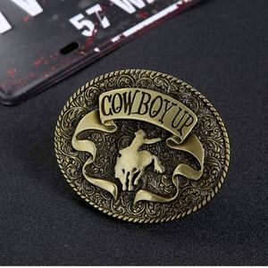 Cowboy up horse gold western belt buckle approximately 3.75 inch wide
